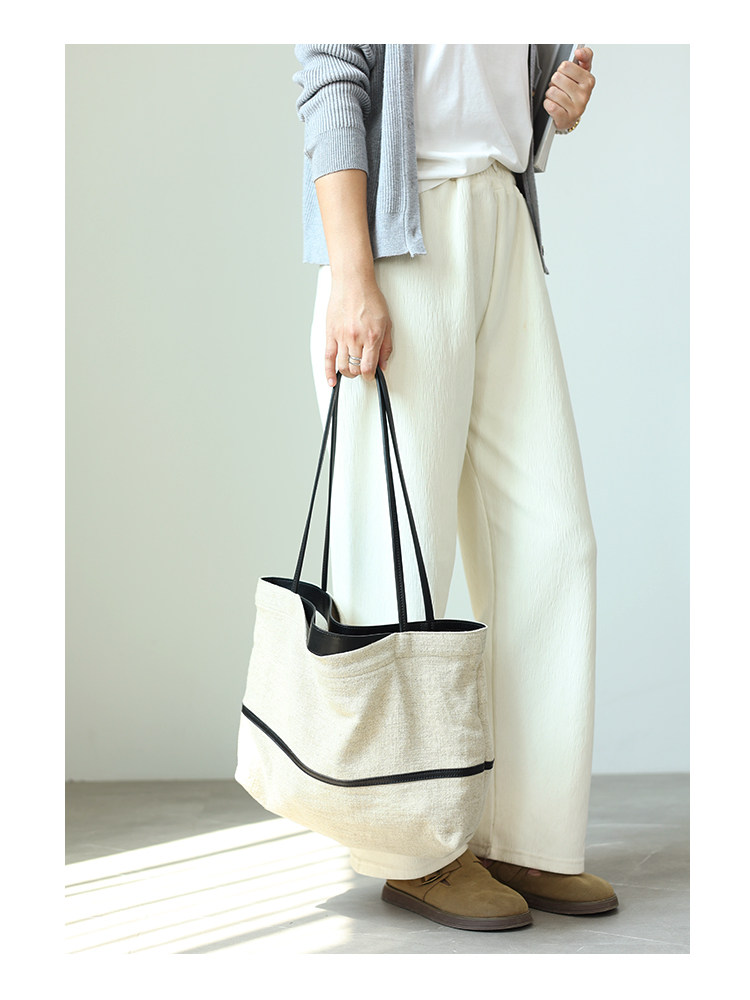 綿麻×本革 トートバッグ QD661 イメージ2