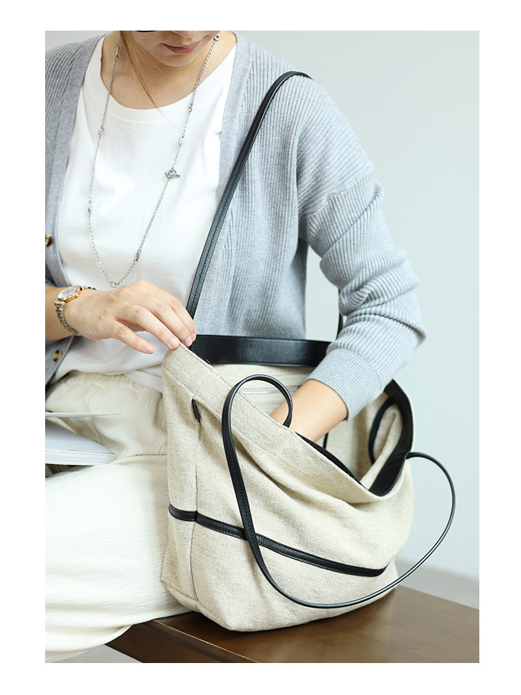 綿麻×本革 トートバッグ QD661 イメージ6