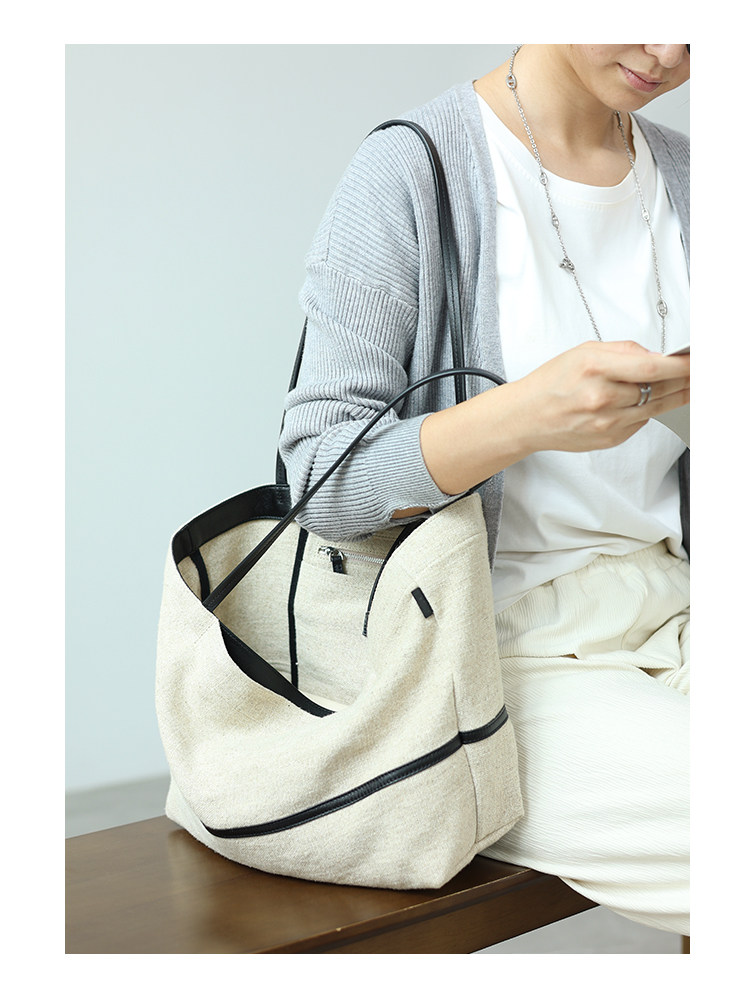 綿麻×本革 トートバッグ QD661 イメージ7