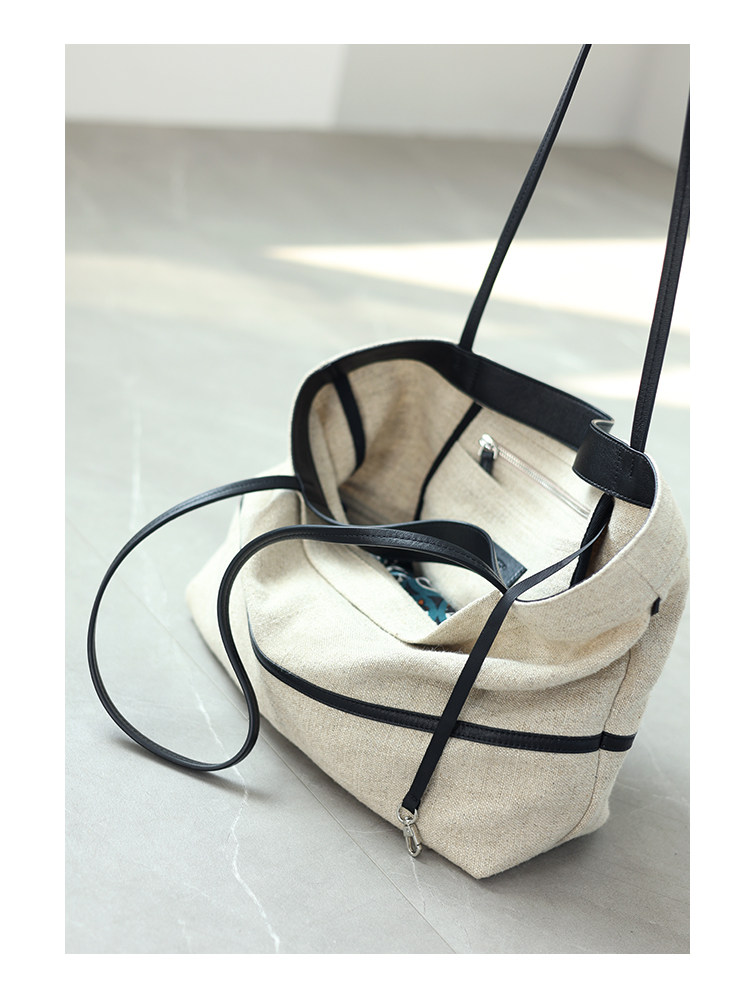 綿麻×本革 トートバッグ QD661 イメージ10