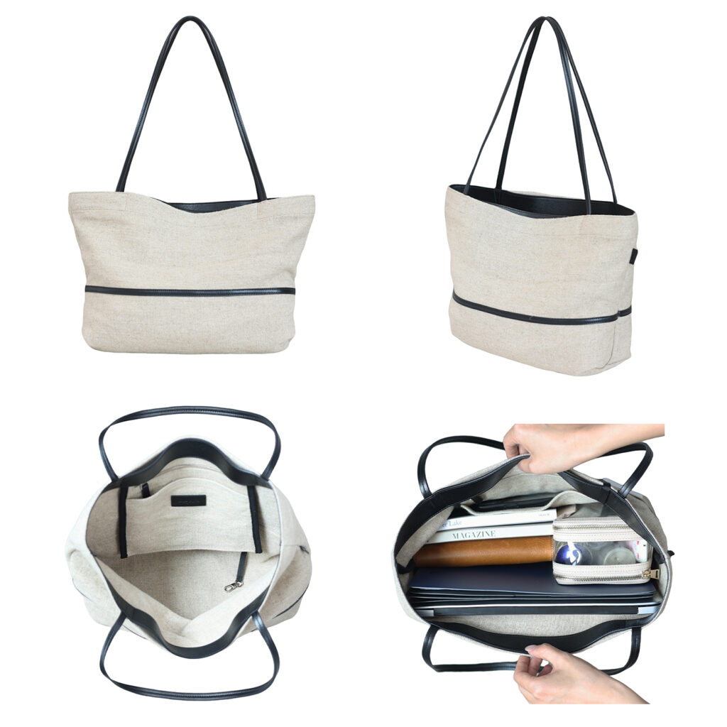 綿麻×本革 トートバッグ QD661 イメージ1
